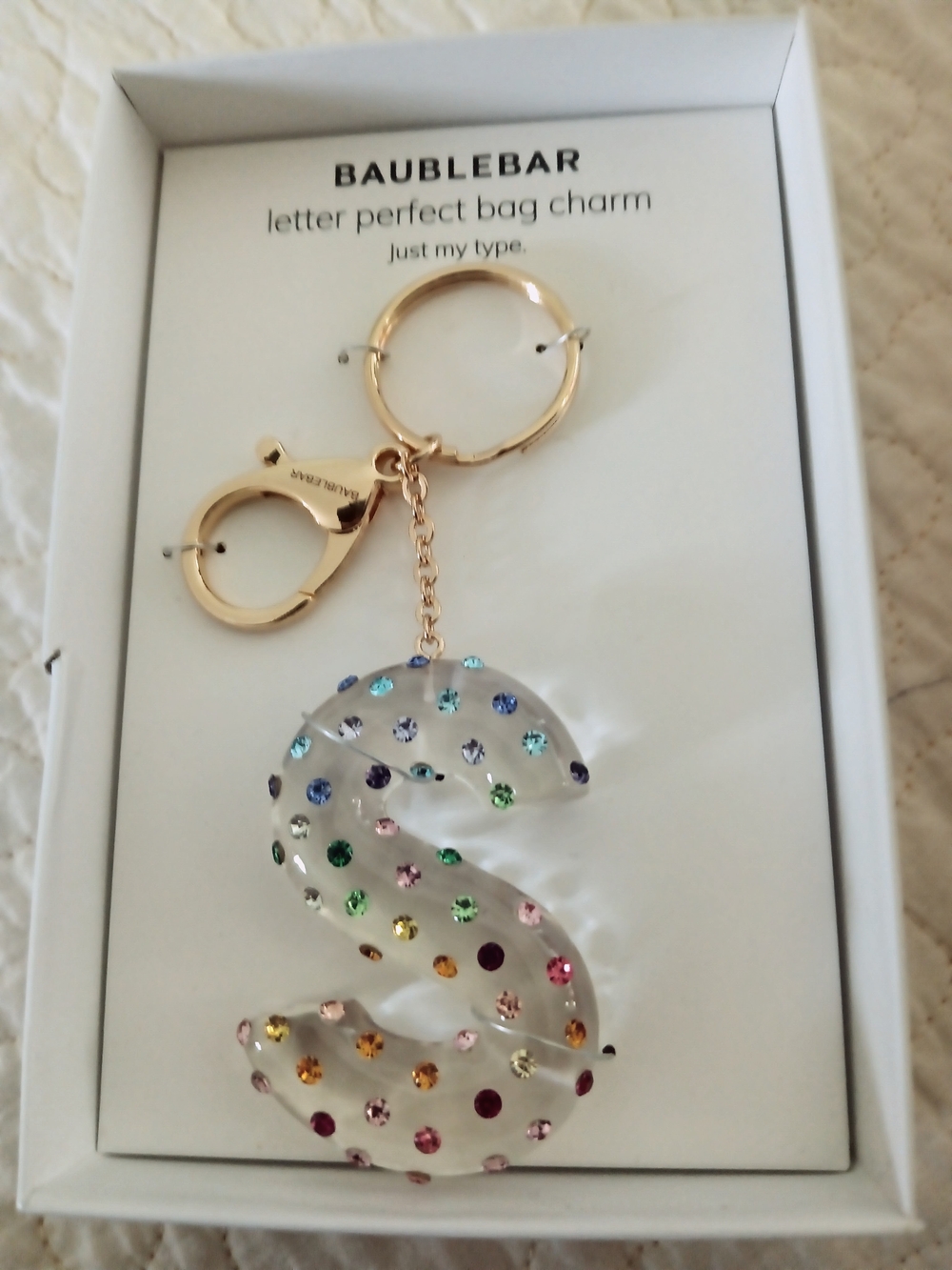 BaubleBar Multicolor Crystal Letter 'S' Key Charm with Gold Hardware